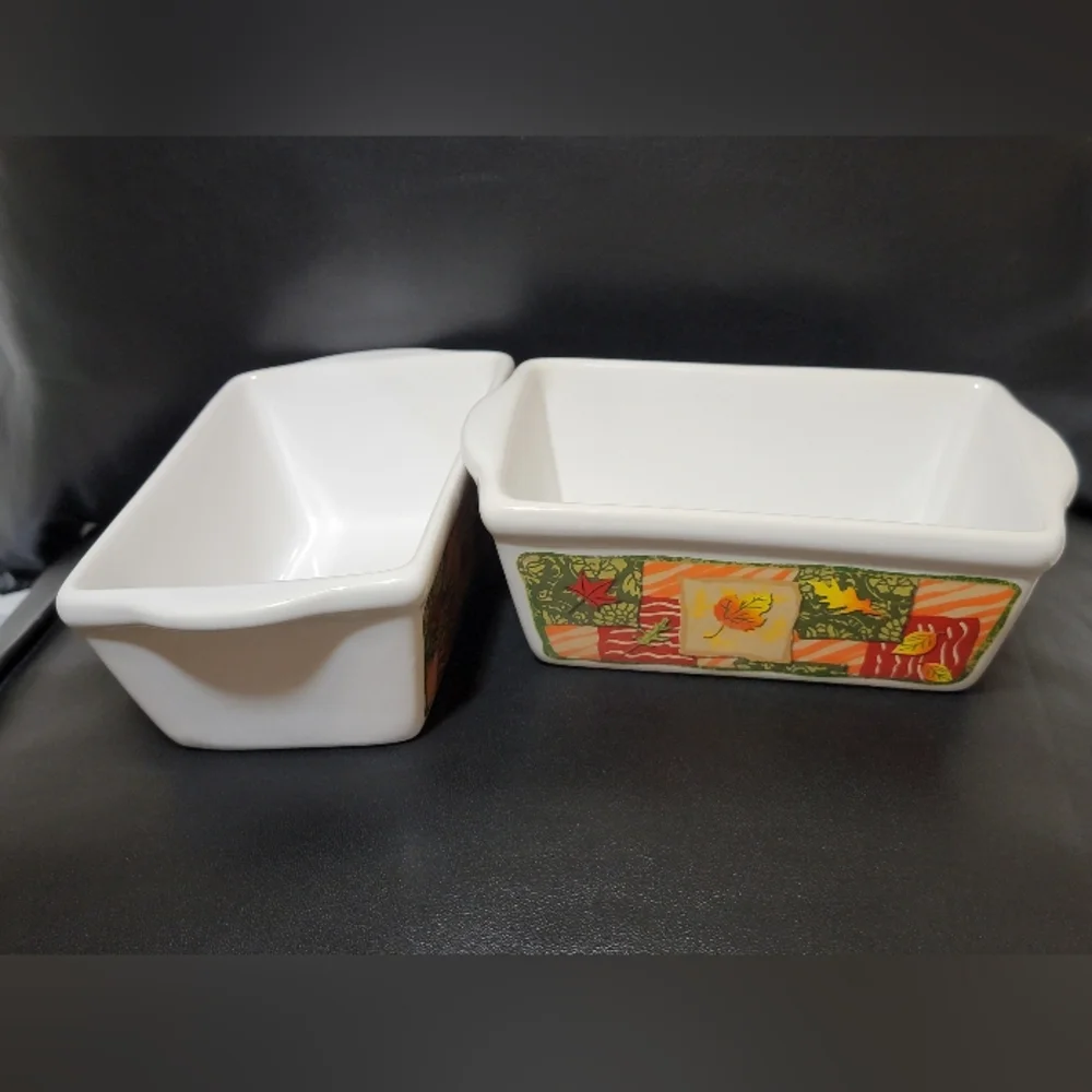 Vintage Garden Ridge Fall Harvest Mini Loaf Pans Set of 2 Autumn Baking Dishes